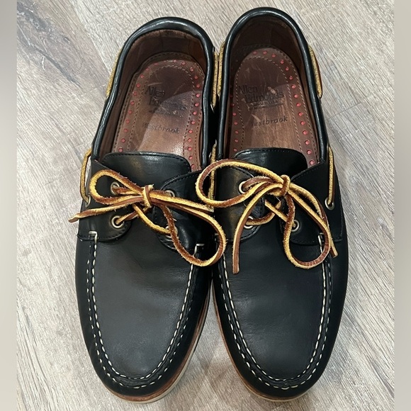 Men’s Allen Edmonds 9.5D 2 Eye Full Leather Westbrook Boat Shoe Dark Blue EUC - Picture 4 of 10